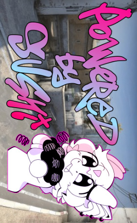 Powered by Sushi graffiti lettering and mascot over an urban background