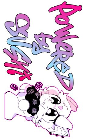 Powered by Sushi graffiti lettering and mascot on a clean white background